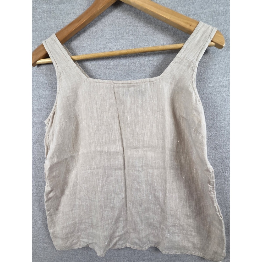 Tahari 100%‎ Hemp Womens Square Neck Tank Top M Khaki Shell Base Boho Preppy